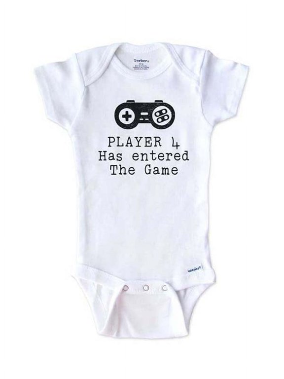 Player 4 Has entered the Game - surprise baby onesie birth pregnancy announcement - White 0-3 Months
