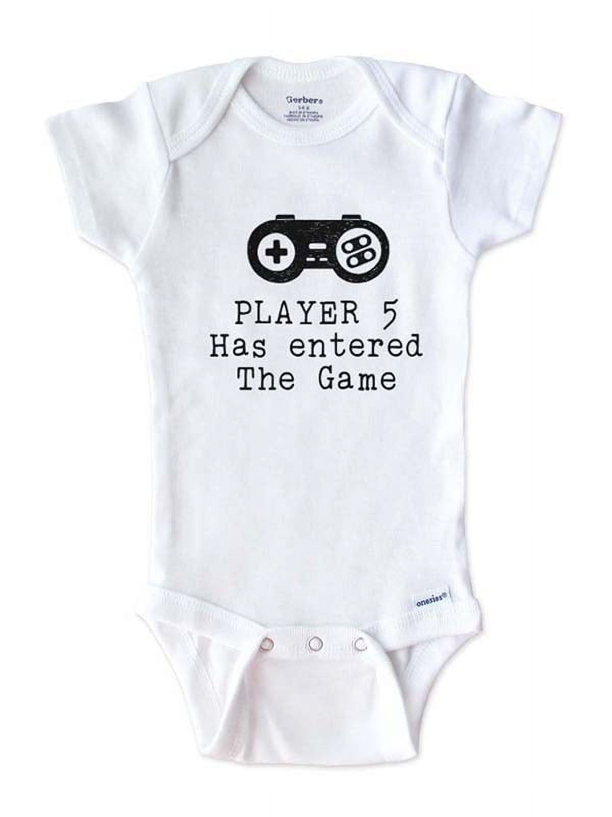 Player 5 Has entered the Game - surprise baby onesie birth pregnancy announcement - White 0-3 Months