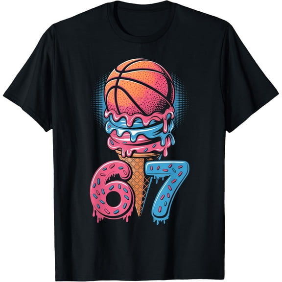 Player 67 Number 67th B-Ball Basketball Ice Cream Drip T-Shirt- American fashion hot selling casual retro high quality 100% cotton T-shirt 1 piece