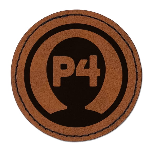 Player Four Person Indicator Gaming Icon 2.5" Faux Leather Round Engraved Iron-On Patch - Brown