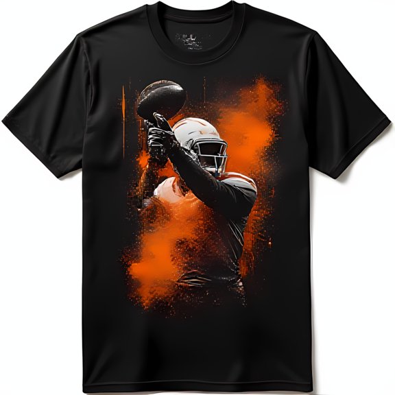 Player Graphic on Black T-Shirt Vibrant Powder Burst Design