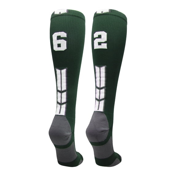 Player Id Number Socks Over the Calf Dark Green White (#62, Medium)
