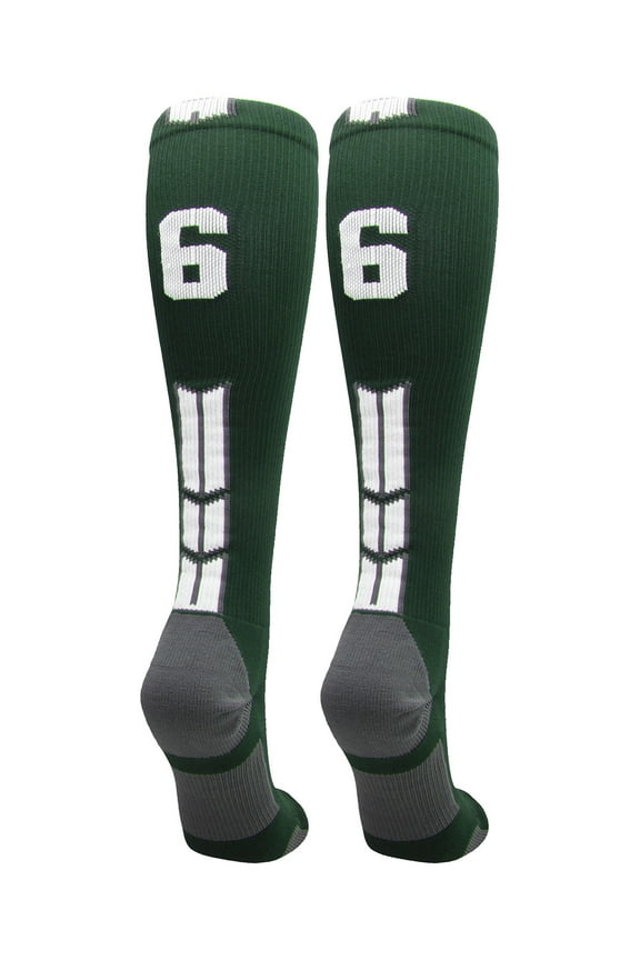 Player Id Number Socks Over the Calf Dark Green White (#66, Large)