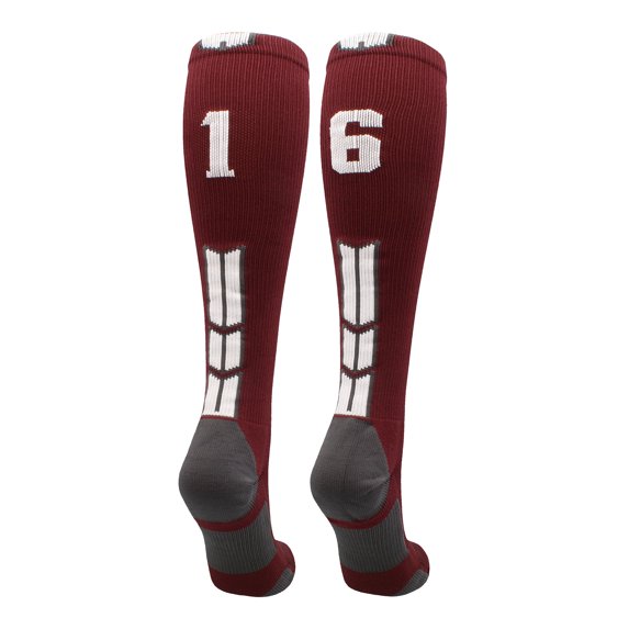 Player Id Number Socks Over the Calf Maroon White (#16, Large)