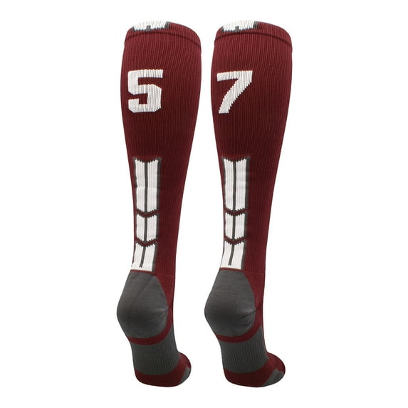 Player Id Number Socks Over the Calf Maroon White (#57, Medium)