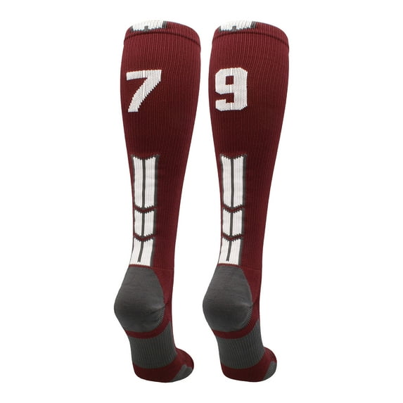Player Id Number Socks Over the Calf Maroon White (#79, Medium)