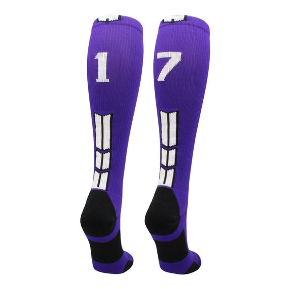 Player Id Number Socks Over the Calf Purple White (#17, Large)