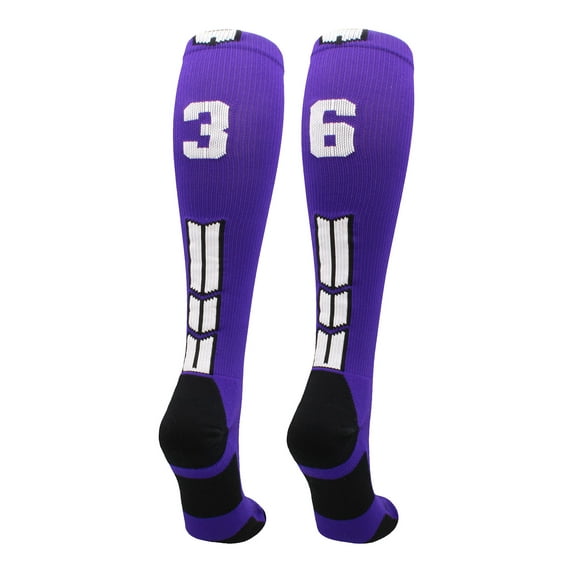 Player Id Number Socks Over the Calf Purple White (#36, Large)