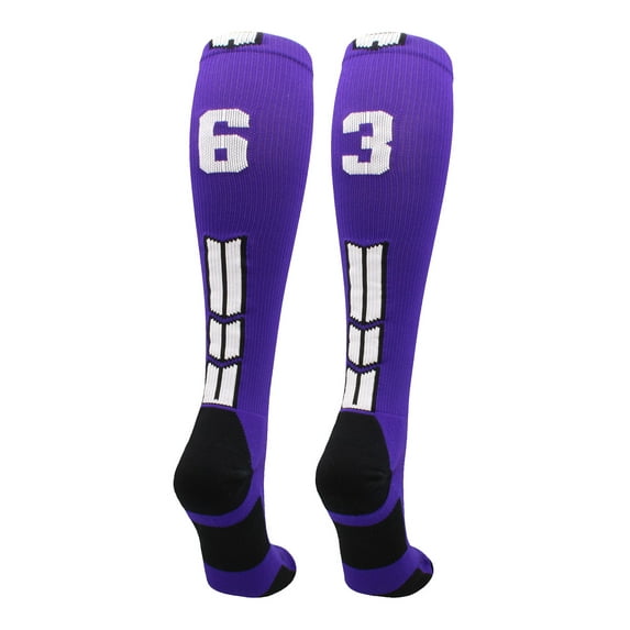 Player Id Number Socks Over the Calf Purple White (#63, Medium)