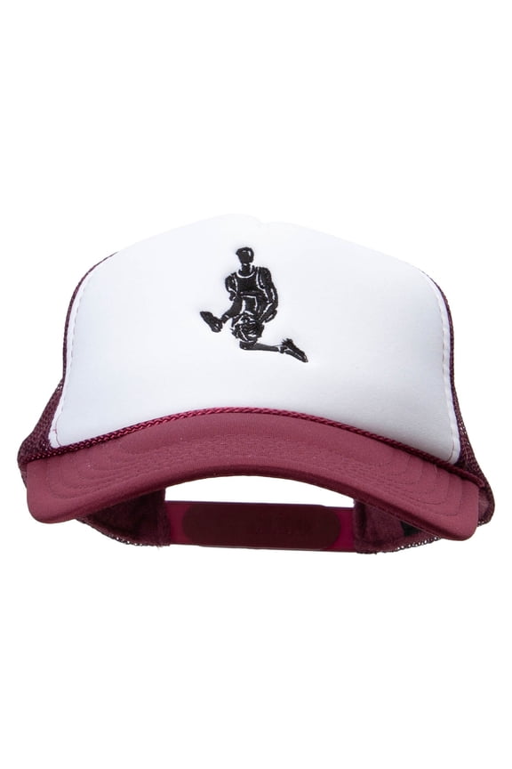 Player Jumping Embroidered Foam Panel Mesh Snapback - Maroon White OSFM