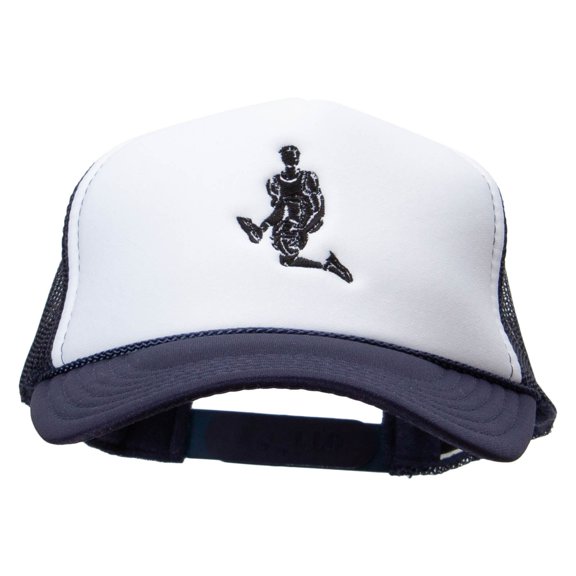 Player Jumping Embroidered Foam Panel Mesh Snapback - Navy White OSFM