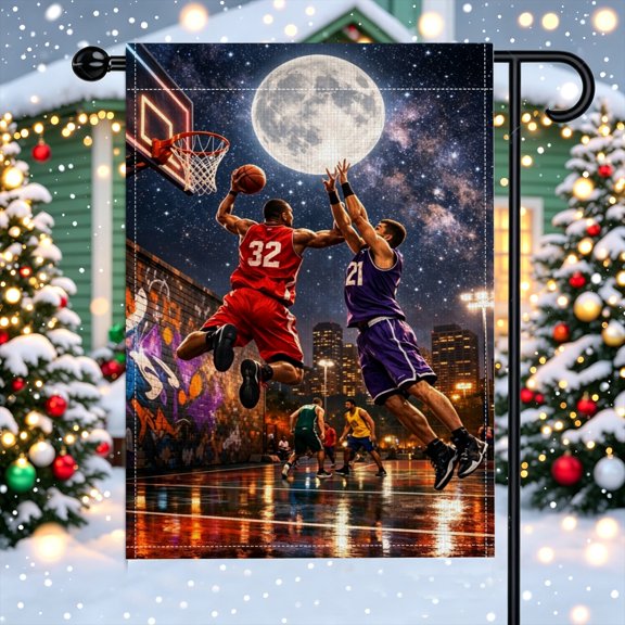 Player Number 32 Basketball Art Pattern Polyester Garden Flag, 12X18Inch, Basketball Number Patio Backyard Decor, No Poles Included
