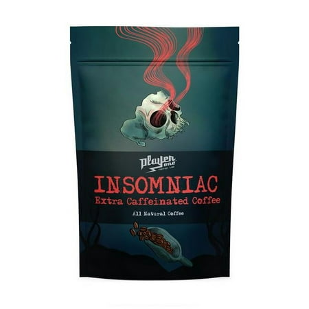 Player One Coffee Insomniac, Whole Bean Extra Caffeinated Coffee, 60% More Caffeine, All Natural