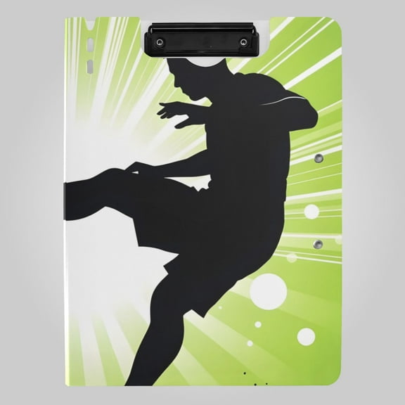 Player Playing Football on Grass Foldable Binder Folder Clipboard with Pen Slot Double Clips A4 Size File Storage