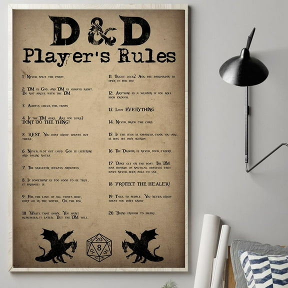 Player'S Rules Poster Dungeons And Dragons Poster Dungeon Rpg Dnd Gaming Tabletop Dragons Dice Games Gift Poster Wall Decor POSTER