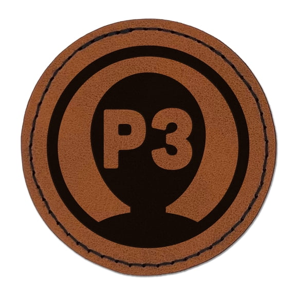 Player Three Person Indicator Gaming Icon 2.5" Faux Leather Round Engraved Iron-On Patch - Brown