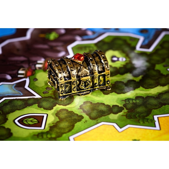 Player Token: Tarnished Gold Color Treasure Chest In Metal Alloy