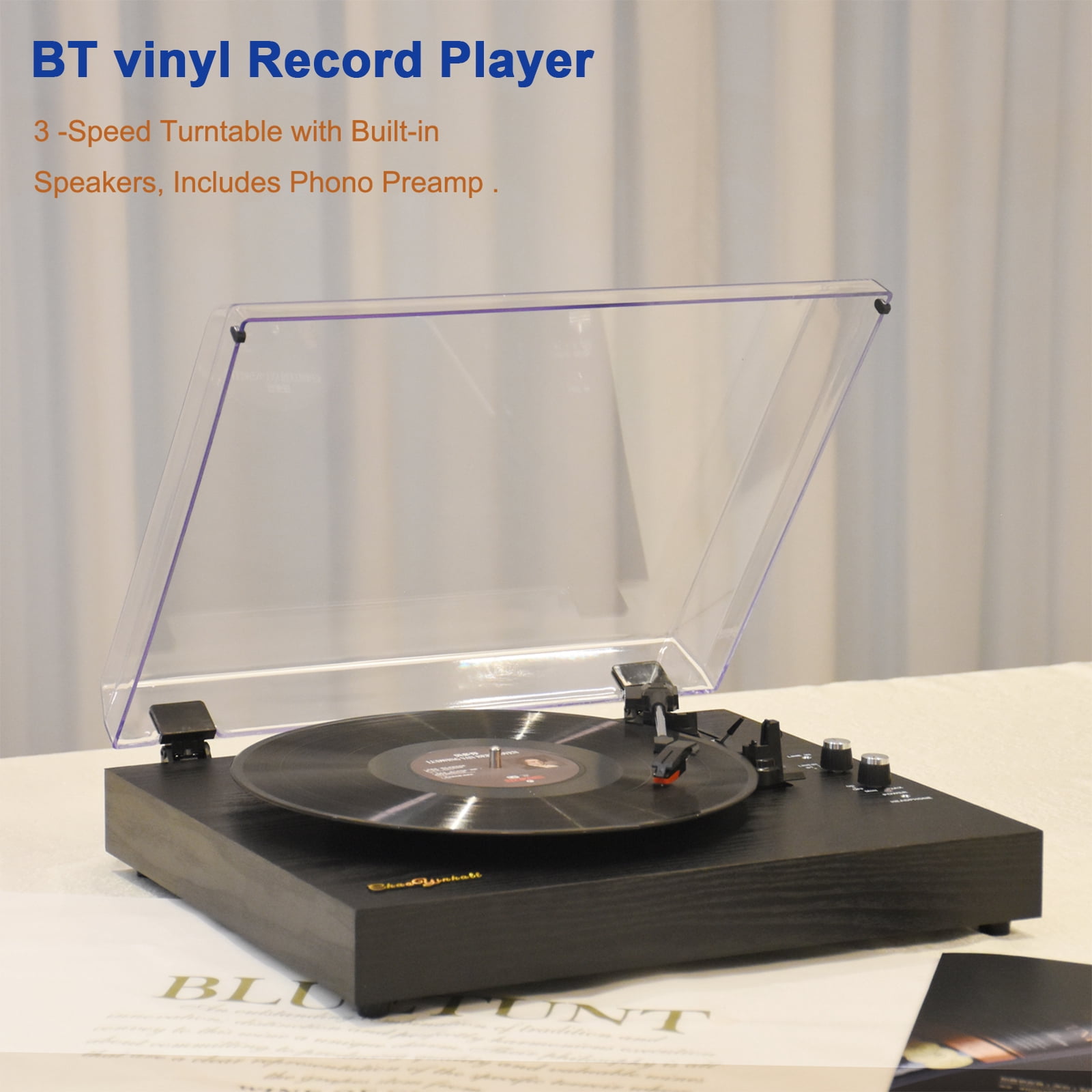 Player,Turntable Wooden 334578 Vinyl 33/45/78 Rpm 7/10/12-inch