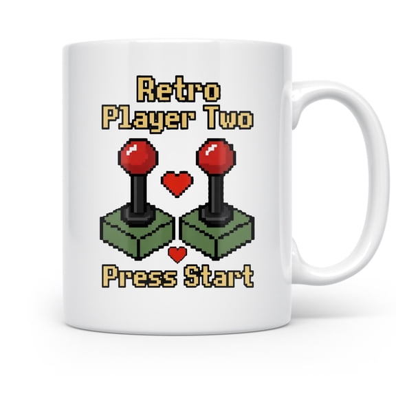 Player Two - 11oz mug - for gamer couples and nostalgic retro arcade date night cozy gift - 11 oz White Ceramic