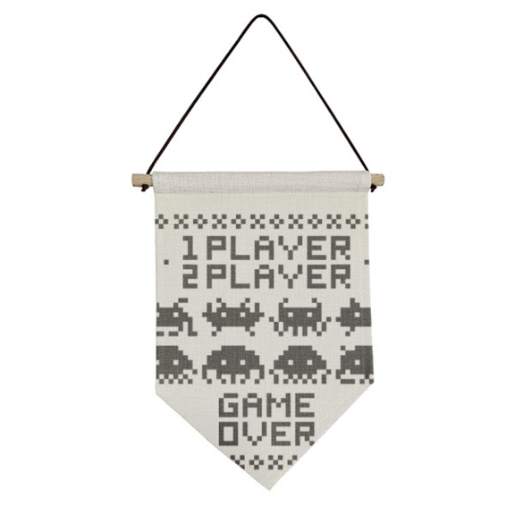 Players Game Over Little Monster Pixel Canvas Flag Hanging Wall Art Decor Banner