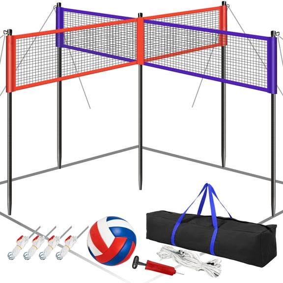 Playfect 4 Way Volleyball Net Set, 4 Square Volleyball Set, Adjustable Height for Backyard & Beach