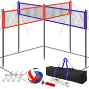 Playfect 4 Way Volleyball Net Set, 4 Square Volleyball Set, Adjustable Height for Backyard & Beach