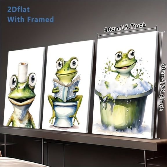 Playful 3-Piece Frog Bathroom Framed Canvas Decor for Home & Bathroom