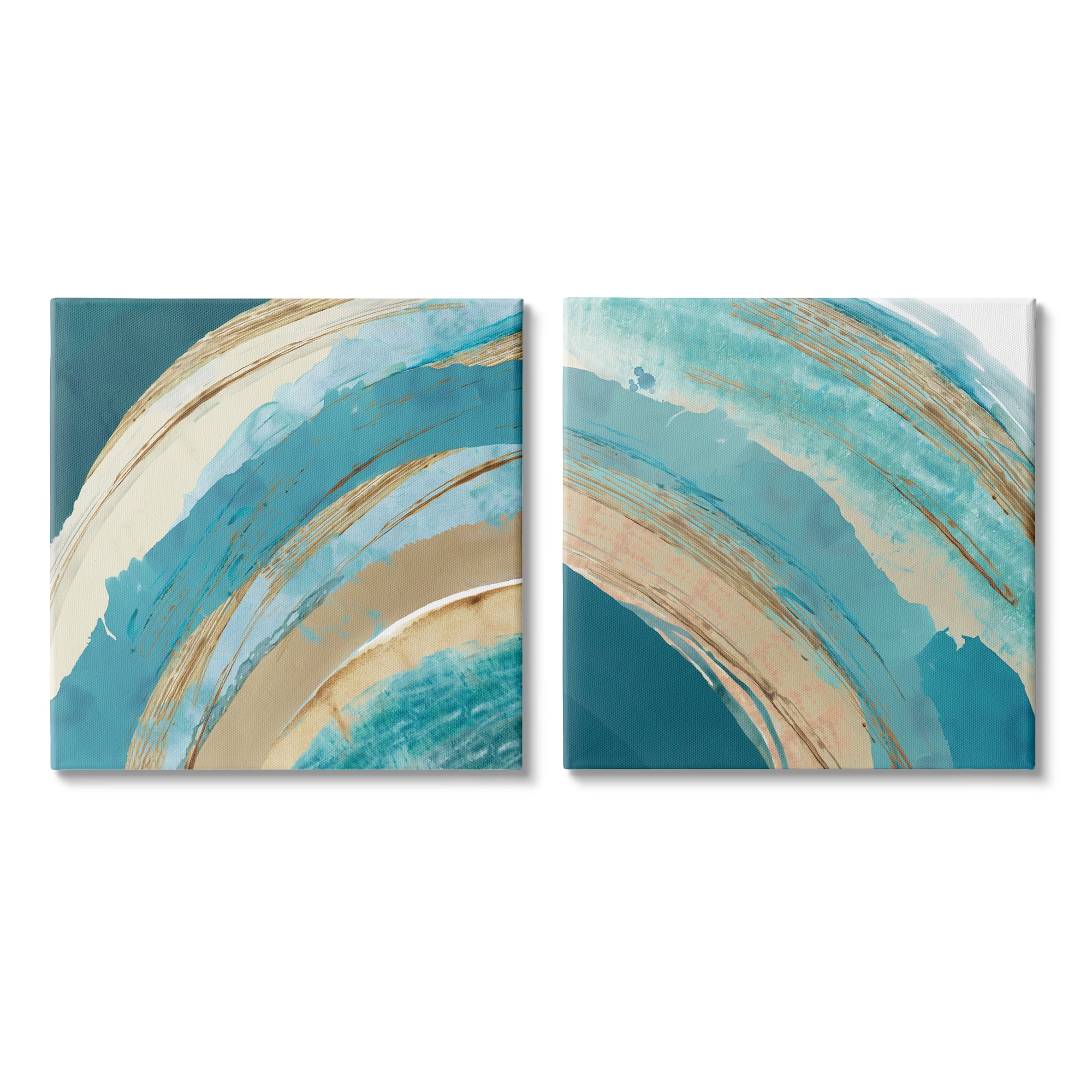 Playful Abstract Turquoise Rainbow Asymmetrical Arches Abstract Gallery-Wrapped Canvas Print Wall Art, Set of 2, 17x17