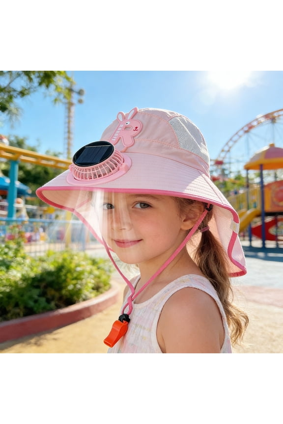 Playful Animal Applique Cap, Teens Sun Hat, Solar Powered Fan Cap, Wide Brim UV Protection Headwear, Breathable Mesh Accessory for Boy and Girl