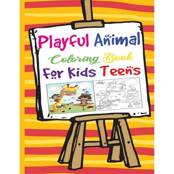 Playful Animal Coloring Book for Kids Teens: 50 Animals Lifestyle Various Action Painted My First Practicing Preschool B, (Paperback)