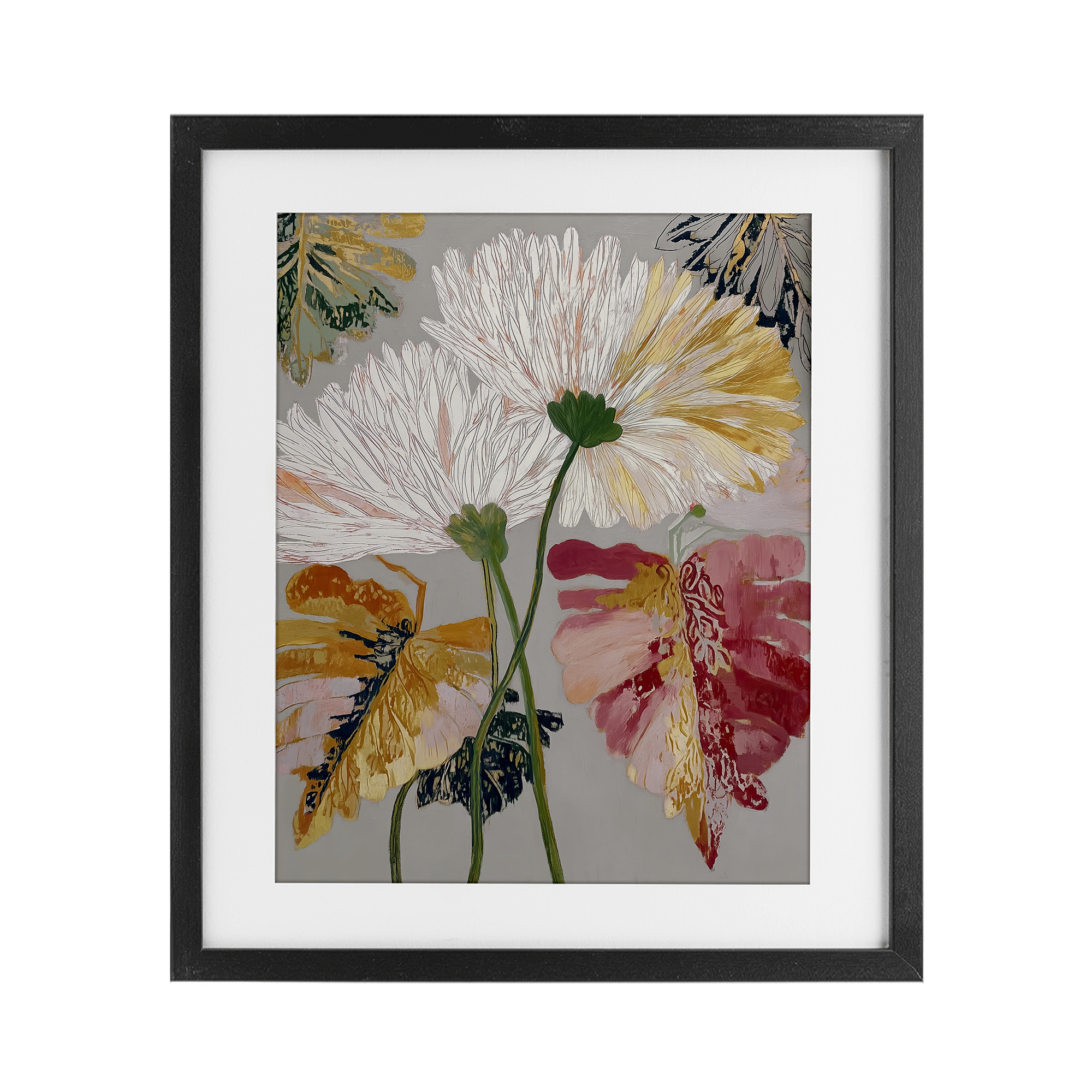 Playful Assumptions Flowers Black Framed Print Under Glass, design by Annabelle Hall