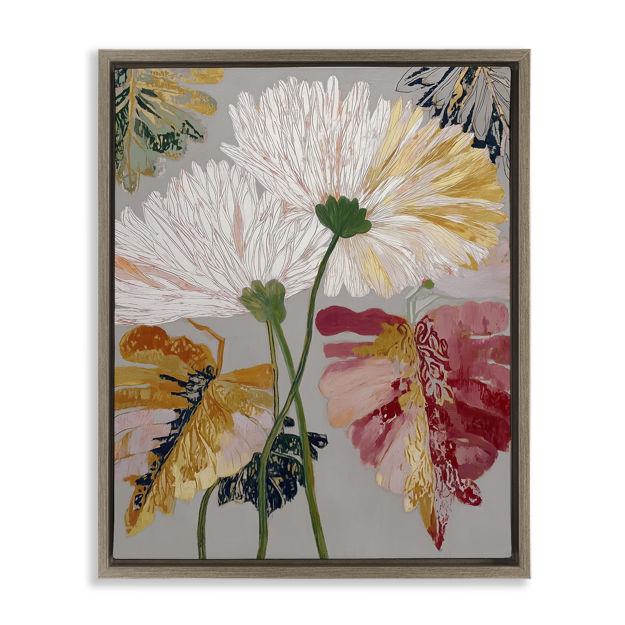 Playful Assumptions Flowers Brown Framed Floater Canvas Wall Art, design by Annabelle Hall