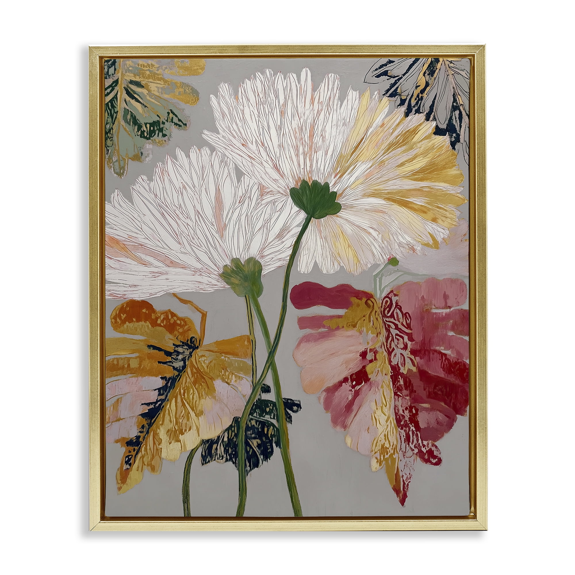 Playful Assumptions Flowers Gold Framed Floater Canvas Wall Art, design by Annabelle Hall
