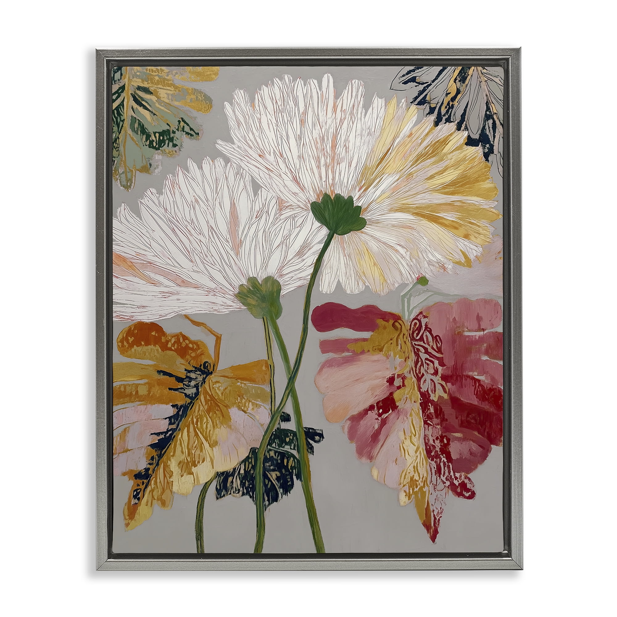 Playful Assumptions Flowers Gray Framed Floater Canvas Wall Art, design by Annabelle Hall