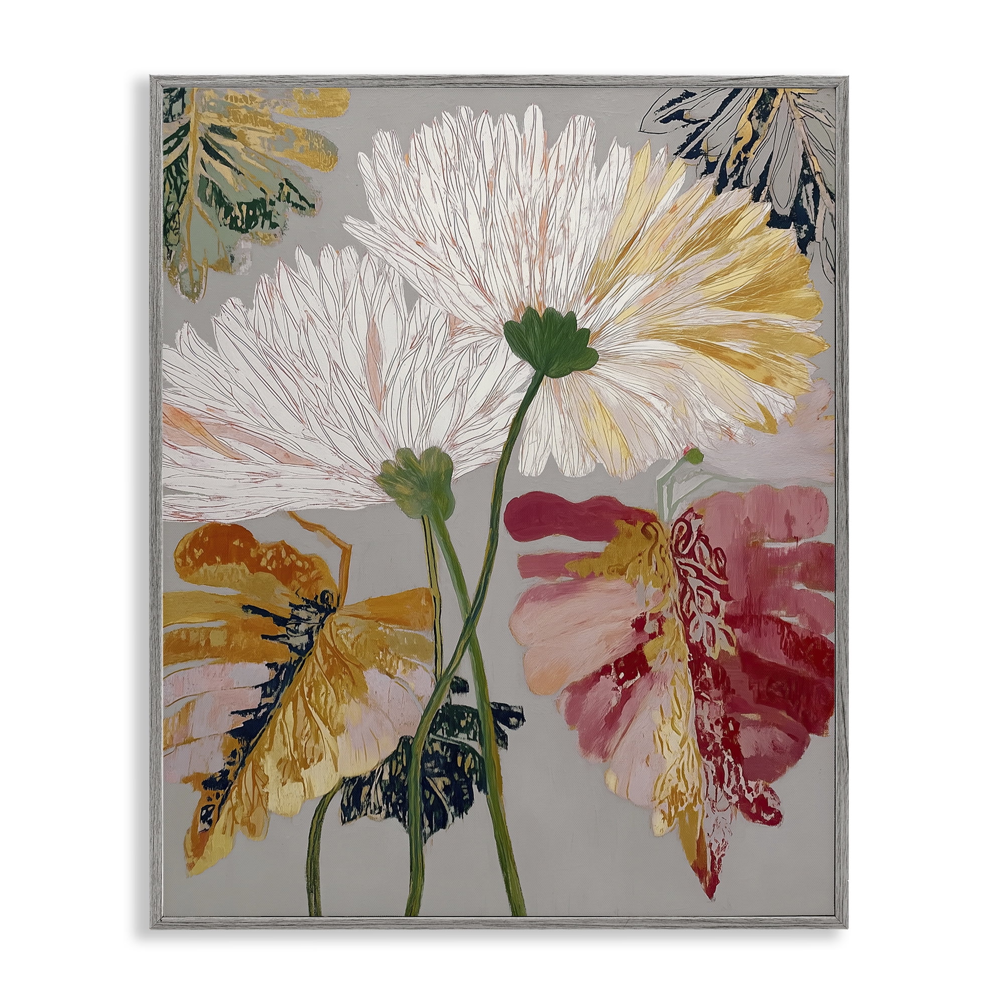Playful Assumptions Flowers Gray Framed Giclee Art, design by Annabelle Hall