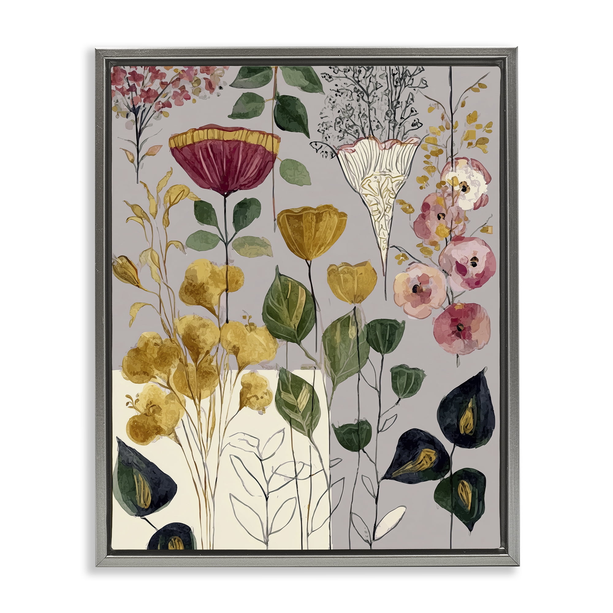 Playful Assumptions Foliage Gray Framed Floater Canvas Wall Art, design by Annabelle Hall
