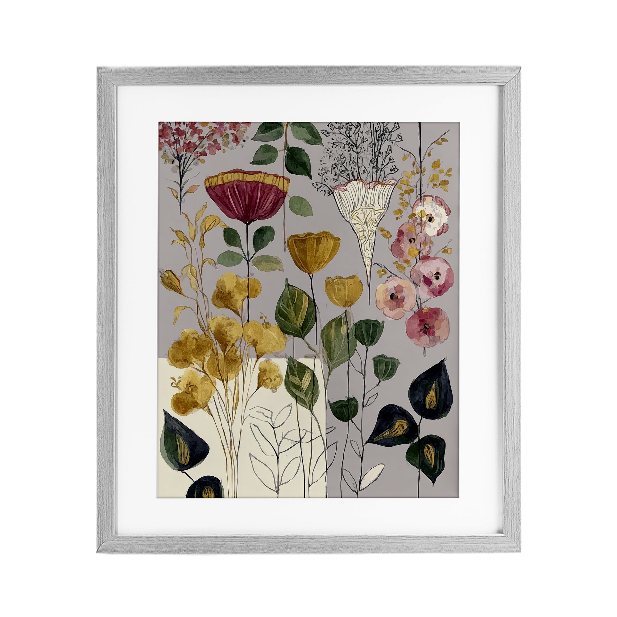 Playful Assumptions Foliage Gray Framed Print Under Glass, design by Annabelle Hall