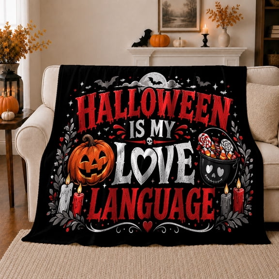 Playful Autumn Celebration Pumpkin Scene, Warm Flannel Blanket for Living Room and Reading Nook, Art Lovers Autumn Celebration Gift, Festive Home Decor
