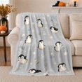 thumbnail image 1 of Playful Baby Penguins Frosty Blue Scene Cute Cartoon, Festive Holiday Scene, Warm Flannel Blanket for Living Room and Bedroom, Art Lovers Valentine's Day Gift, Playful Home Decor, 1 of 9