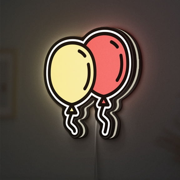 Playful Balloon 3D Novelty Light Box for Kids and Baby Room, Personalized Text Option, Childhood Fun Themed Decor Light for Parties, Birthdays and Nurseries (Width 8 inch, 20cm)
