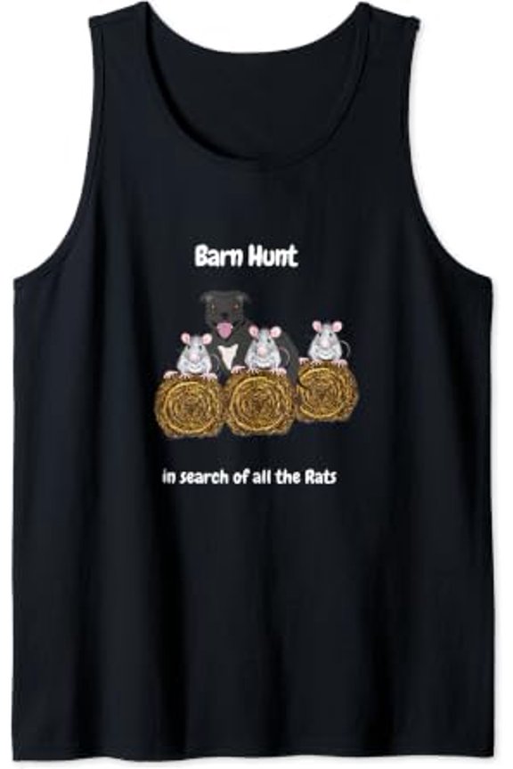 Playful Barn Hunt In Search Of Rats With Staff Bull Terrier Tank Top Size S-3XL
