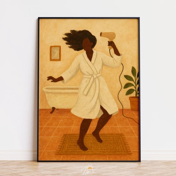 Playful Bathroom Black Woman Dancing Wall Art Print, Unframed Paper Poster 8x10in