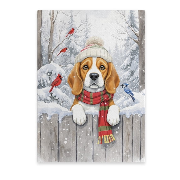 Playful Beagle Welcomes Winter Snowy Day with Cardinal Bird Vertical Matte Canvas Poster Beagles Dog Lover Gifts Idea Wall Art Home Decor - 2017