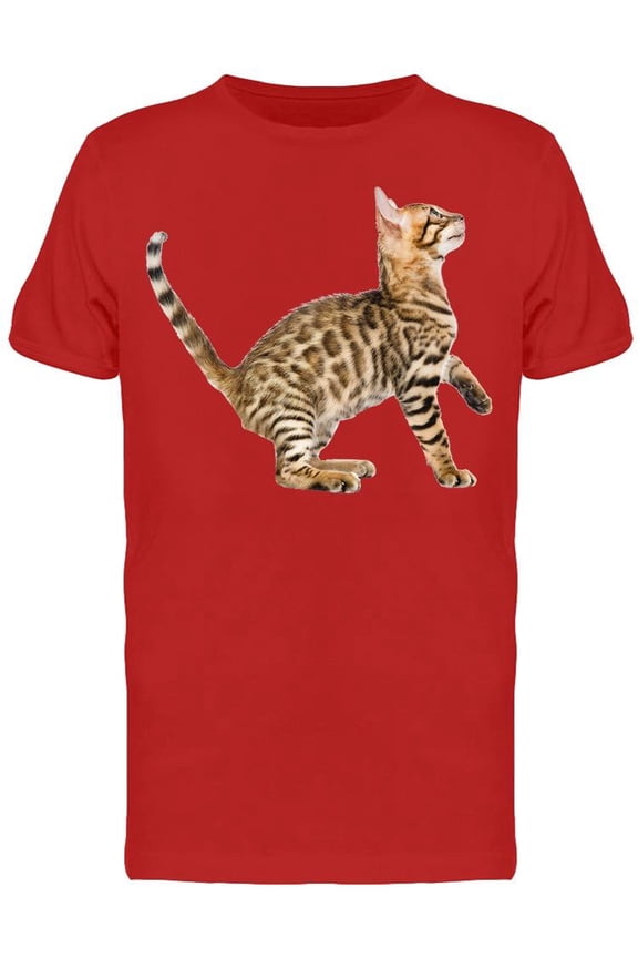 Playful Bengal Cat Looking Up T-Shirt Men -Image by Shutterstock, Male 3X-Large
