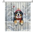 thumbnail image 1 of Playful Bernese Mountain Dog Welcomes Winter Snowy Day with Cardinal Bird Shower Curtain Berner Lover Gifts Waterproof Bathroom Bathtub Curtain - 12017, 1 of 5