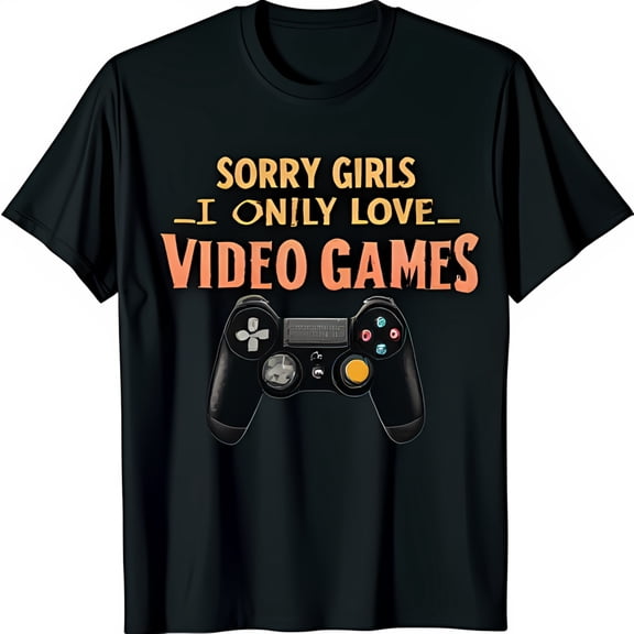 Playful Black T-Shirt Sorry I Only Love Video Games Graphic with Controller
