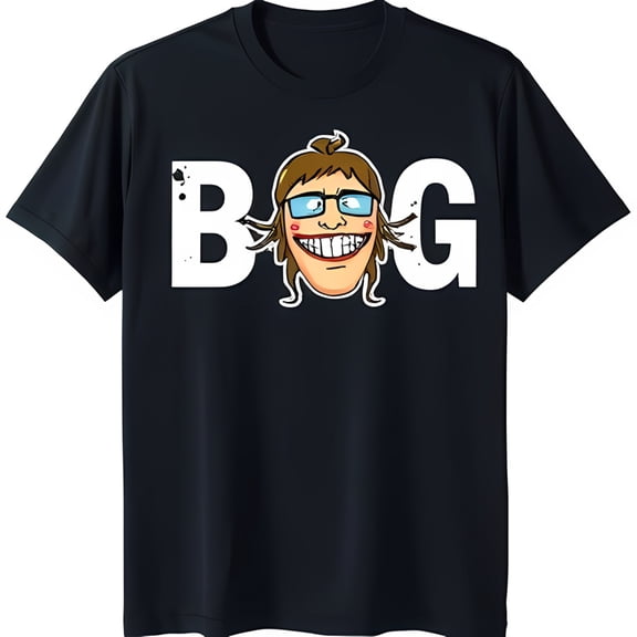 Playful Black T-Shirt with BOG Graphic and Cartoon Sunglasses Face