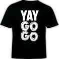 thumbnail image 1 of Playful Black T-Shirt with Bold 'YAY GO GO' Graphic & Bagel Design, 1 of 5