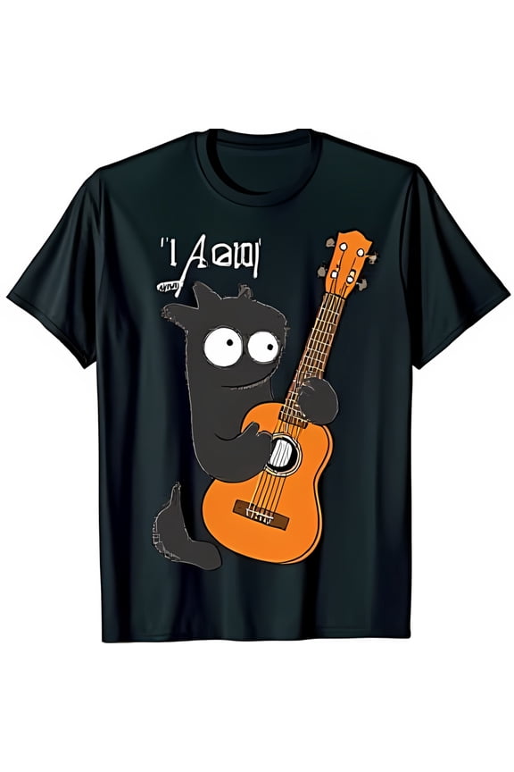 Playful Black T-Shirt with Cartoon Character & I Adore Graphic