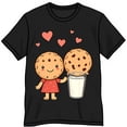 thumbnail image 1 of Playful Black T-Shirt with Cartoon Cookies & Graphic Cute Love Design, 1 of 1